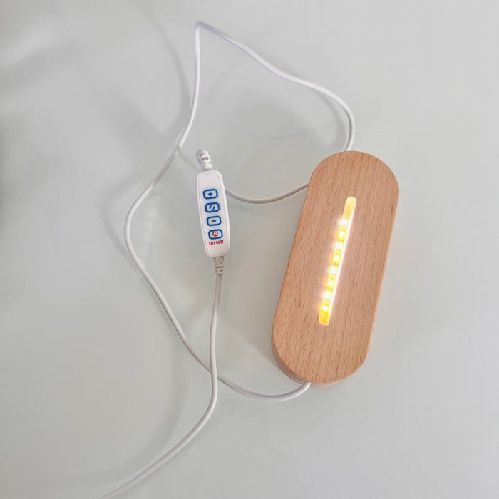LED Acrylic Oval Wooden Display Base. USB Powered. - Dimmable Warm and Cool White Lights. Wood Night LED Light Lamp Base